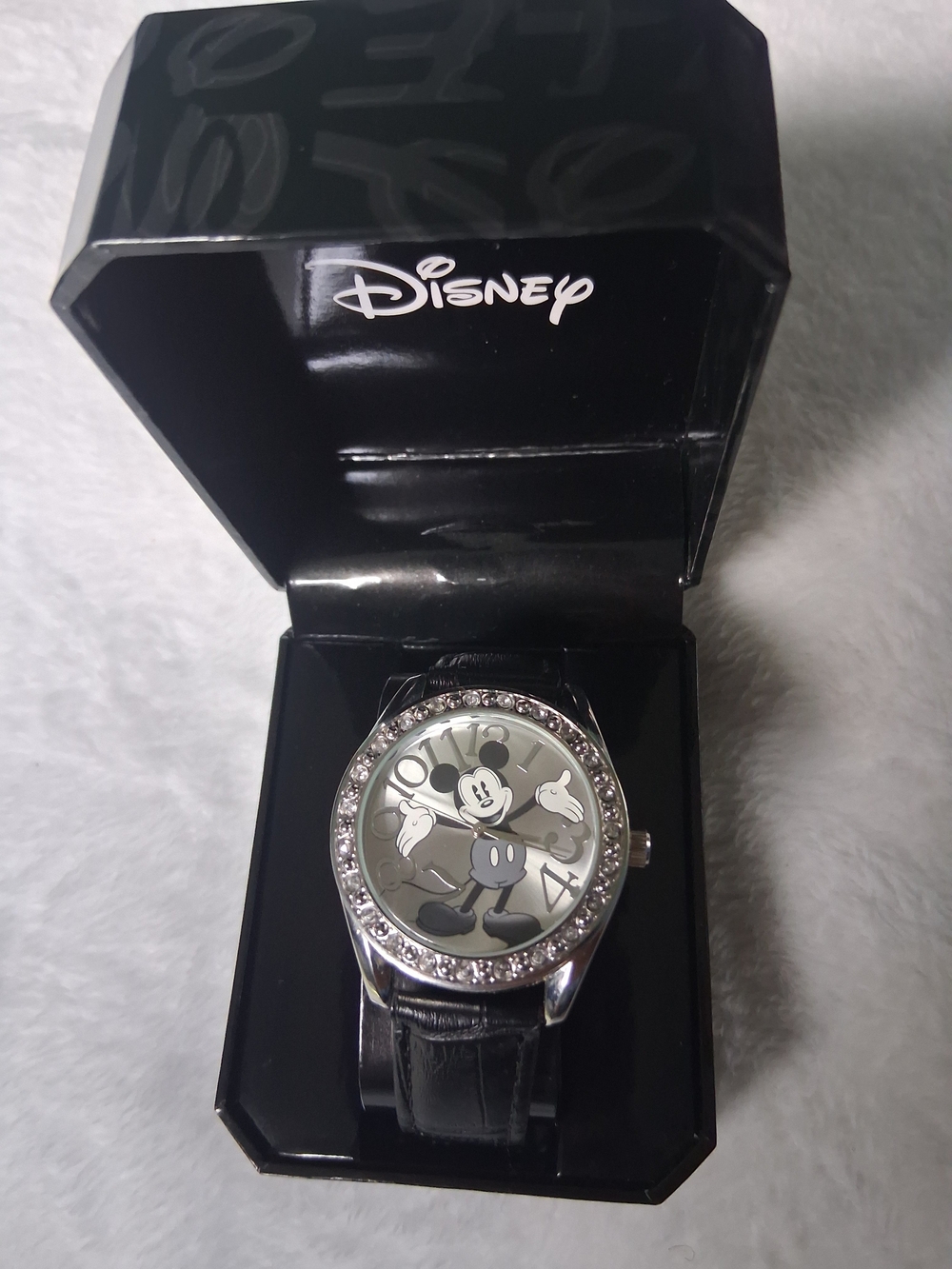 Disney Black and Silver Mickey Mouse Crystal Accent Watch